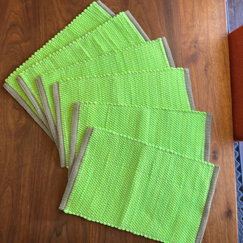Hand-loomed lime green placemats -set of 6